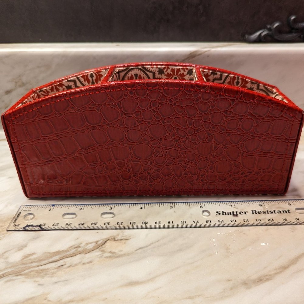 Classic Sheffield Home Pencil Pen Glazed Red Faux Alligator Desk Organizer